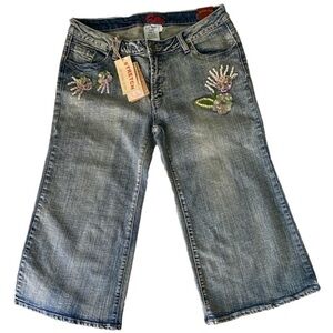 LEO Roma Capri Jeans Fit and Flare Stretch Beads Sequins Juniors Size 11